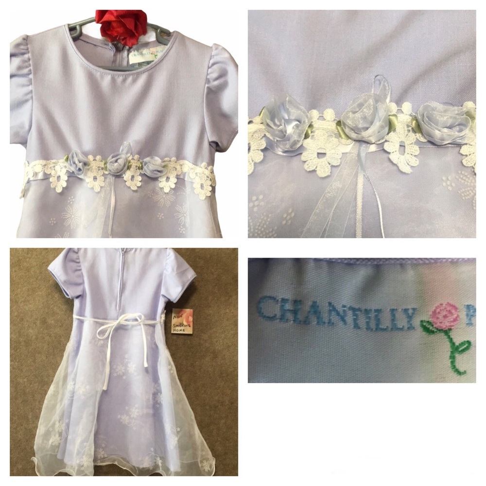 CHANTILLY PLACE SZ 6 SPRING EASTER DRESS EMPIRE WAIST LAVENDER OVERLAY ROSSETTES